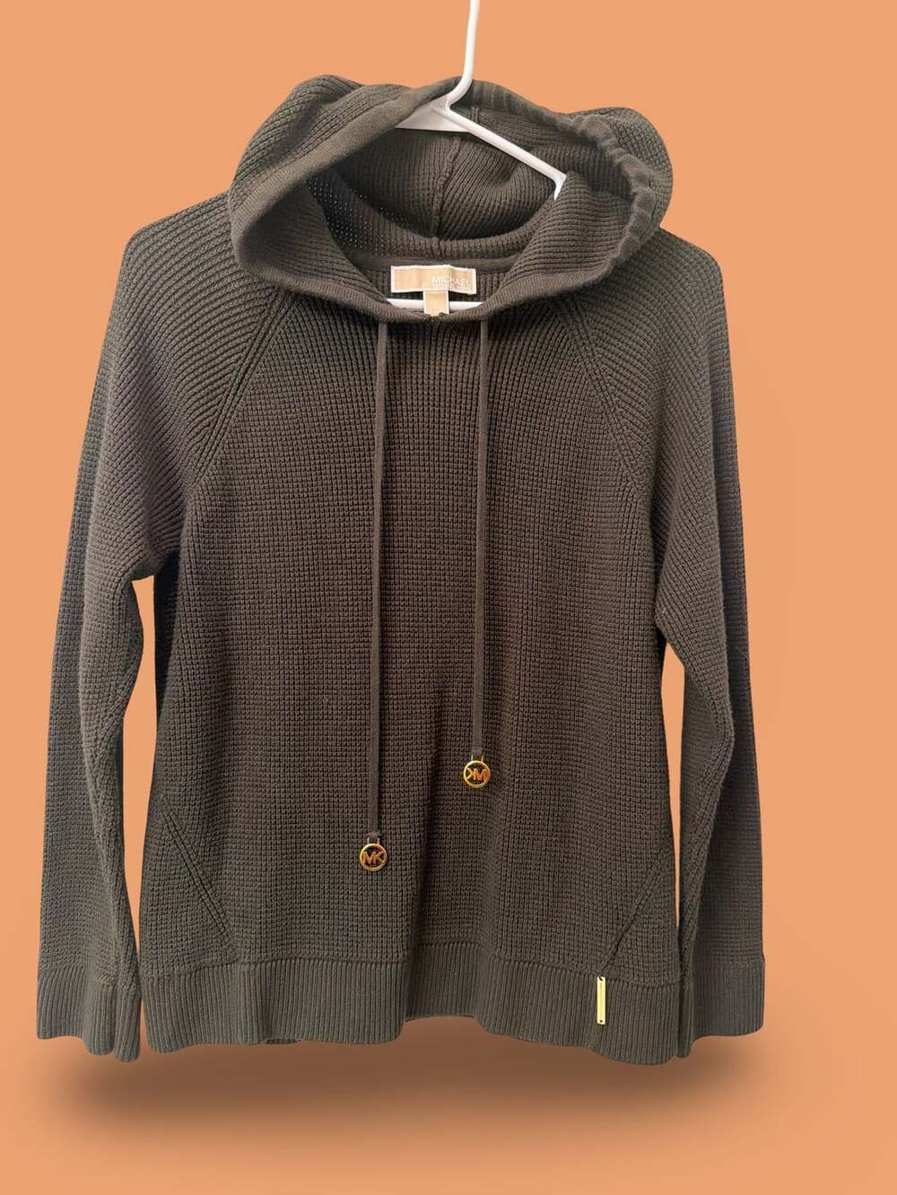 Michael Kors Olive Green Knit Hoodie Sweater Size L